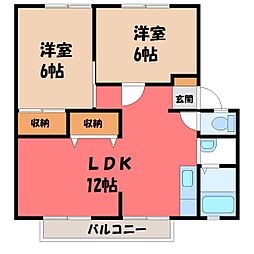 サンビレッジ戸祭D 2LDKの間取図画像