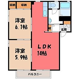 グレイスタウンB 2LDKの間取図画像