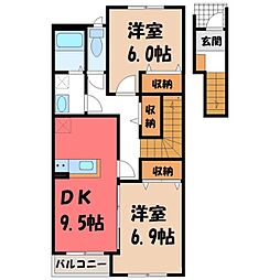 ヴァン・ヌーボ 2DKの間取図画像