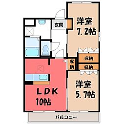 イーストヒルズ宿郷 2LDKの間取図画像