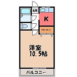 サンワハイツ2 1Kの間取図画像