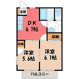 エム・エムハイツB 2DKの間取図画像