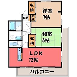 江戸屋ハイツ 2LDKの間取図画像