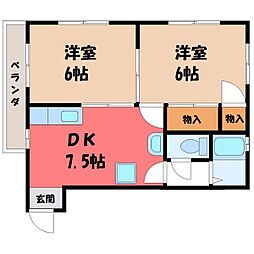 イーストハイツ 2DKの間取図画像