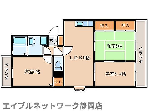 静岡県静岡市駿河区みずほ4丁目(賃貸マンション3LDK・3階・60.12㎡)の写真 その3