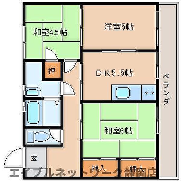 静岡県静岡市葵区平和1丁目(賃貸マンション3DK・3階・51.03㎡)の写真 その2