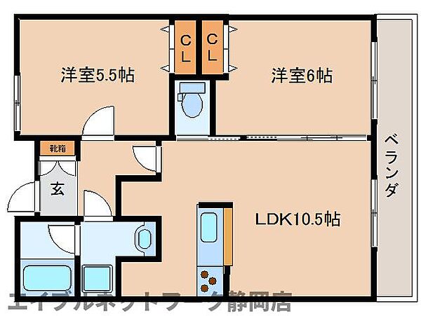 静岡県静岡市葵区安東1丁目(賃貸マンション2LDK・3階・46.17㎡)の写真 その2