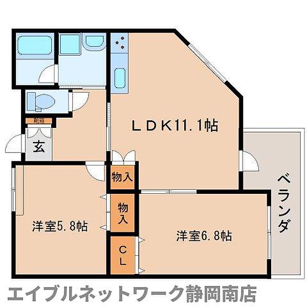 静岡県静岡市駿河区西脇(賃貸マンション2LDK・1階・48.53㎡)の写真 その2