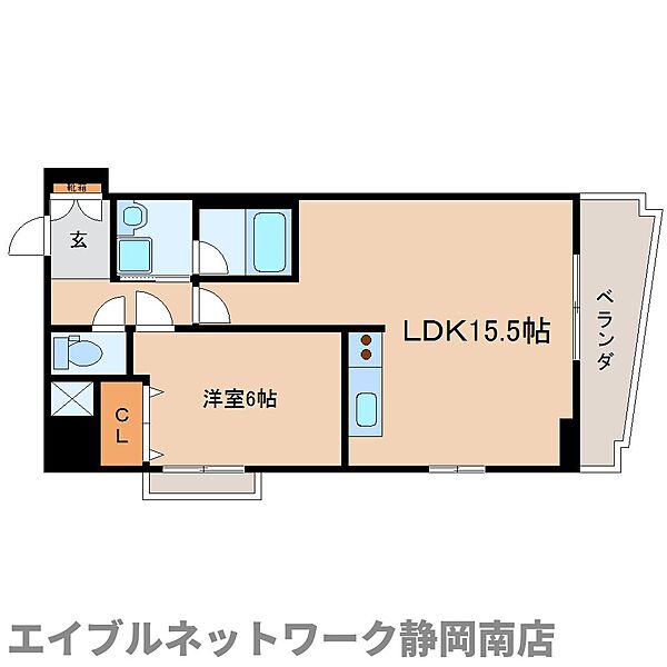 静岡県静岡市駿河区稲川1丁目(賃貸マンション1LDK・5階・50.67㎡)の写真 その2