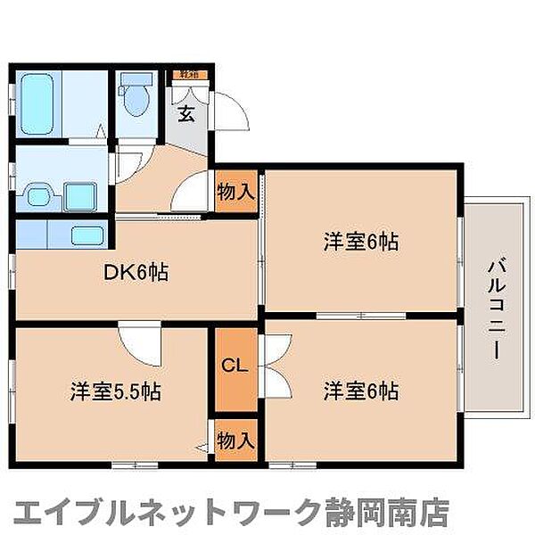 静岡県静岡市駿河区小鹿(賃貸アパート3DK・2階・50.78㎡)の写真 その2