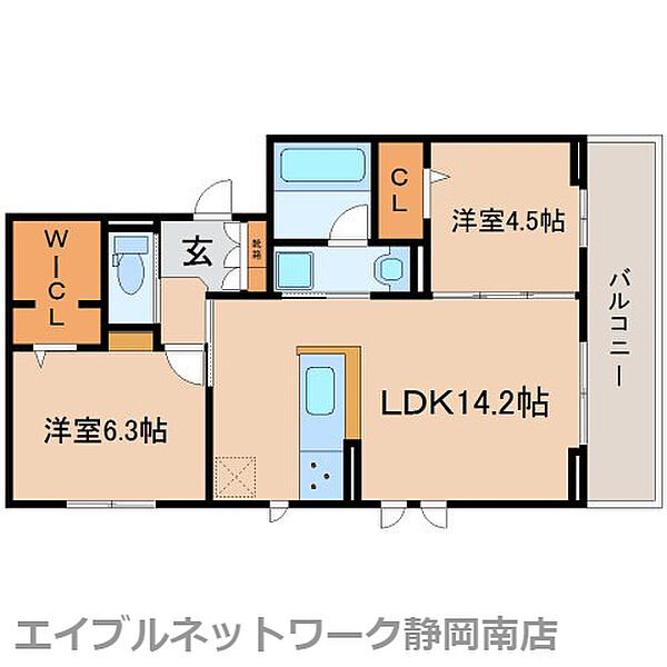 静岡県静岡市駿河区高松(賃貸アパート2LDK・2階・58.37㎡)の写真 その2