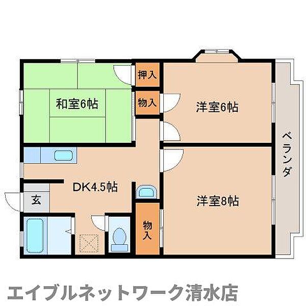 静岡県静岡市清水区高橋5丁目(賃貸マンション3DK・1階・51.00㎡)の写真 その2