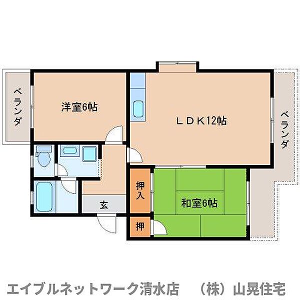 静岡県静岡市清水区蜂ヶ谷(賃貸マンション2LDK・3階・50.85㎡)の写真 その2