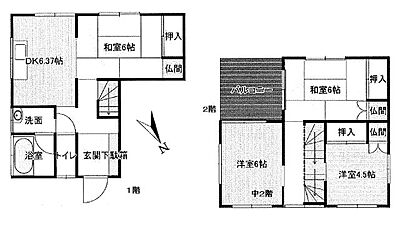 間取り：全居室収納付、リフォーム済の綺麗な4DKのお住まいです。