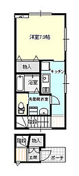 アバンティ鐘紡町A 1Kの間取図画像