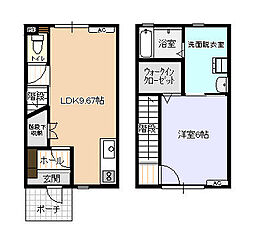 ビオラ木津B棟 1LDKの間取図画像