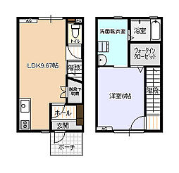 ビオラ木津B棟 1LDKの間取図画像