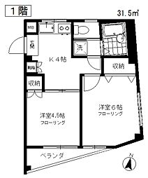 Ｋフラット 1階2Kの間取り