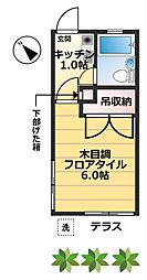 石原ハウス 1Kの間取図画像
