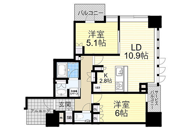 ザ・ファインタワー大阪肥後橋 601｜大阪府大阪市西区江戸堀１丁目(賃貸マンション2LDK・6階・60.24㎡)の写真 その2