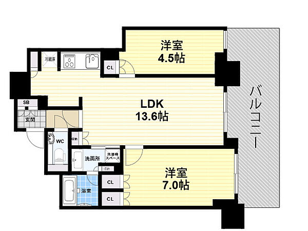 ザ・ファインタワー大阪肥後橋 ｜大阪府大阪市西区江戸堀１丁目(賃貸マンション2LDK・23階・56.08㎡)の写真 その2