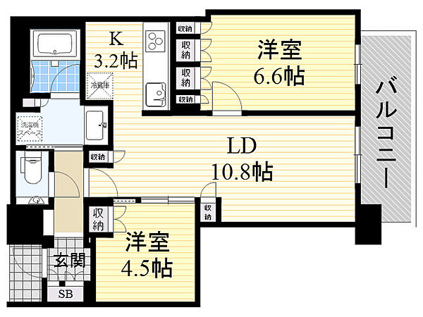 ザ・パークハウス中之島タワー 804｜大阪府大阪市北区中之島６丁目(賃貸マンション2LDK・8階・57.90㎡)の写真 その2