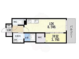 Alivis九条 1LDKの間取図画像