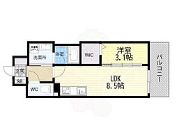 Alivis九条 1LDKの間取図画像