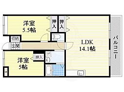 阪神ハイグレードマンション12番館 2LDKの間取図画像