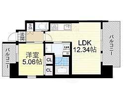 プレジオ阿波座 1LDKの間取図画像
