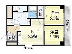 ジオナ天神橋 2Kの間取図画像
