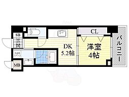 エレガントレジデンス中之島 1DKの間取図画像