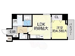 グランディール鷺洲 1LDKの間取図画像