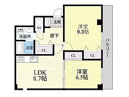 アビタシオン阿波座 2LDKの間取図画像