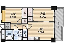 フラット野田3 2LDKの間取図画像