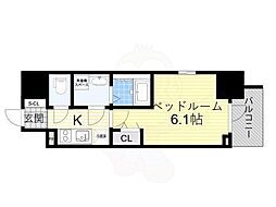 エスリードレジデンス大阪本町 1Kの間取図画像