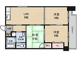 大拓ハイツ8 3LDKの間取図画像