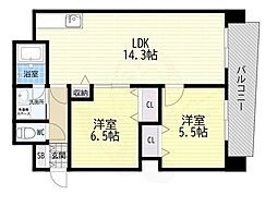 阪神ハイグレードマンション3番館 2LDKの間取図画像