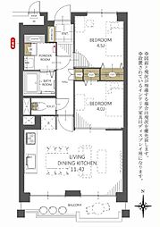 岸町マンション 2LDKの間取図画像