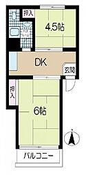 三田常盤台第4コーポ 2DKの間取図画像