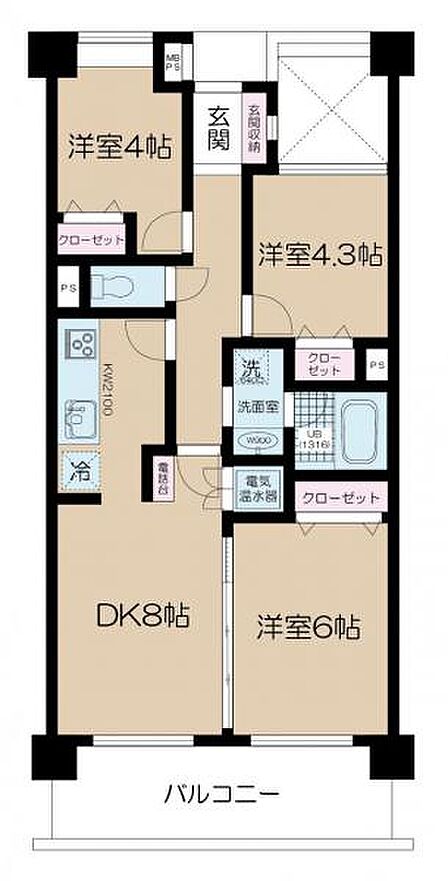 全居室に収納があります♪8帖のダイニングキッチンと6帖の洋室は隣接しており、ライフスタイルに合わせて一体的につなげて使うことも可能です◎