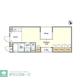 カーサ・ポルトーネ 3階ワンルームの間取り