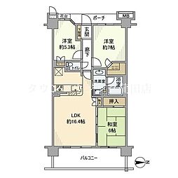 オーベルグランディオ萩中センターウィング 3LDKの間取図画像
