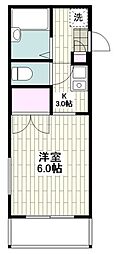ヘーベルメゾン21B 1Kの間取図画像