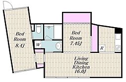 ROOOJI大森中 2LDKの間取図画像