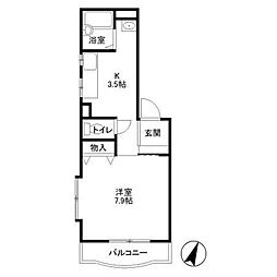 ケンハイム 1Kの間取図画像