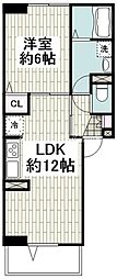 トレゾール大田中央2 1LDKの間取図画像