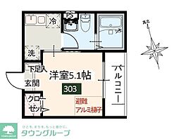 MELDIA雑色 1Kの間取図画像