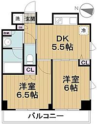 ルーブル大鳥居参番館 2DKの間取図画像