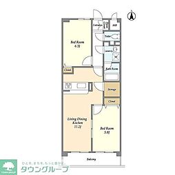 ウッドフィールド久が原 2LDKの間取図画像